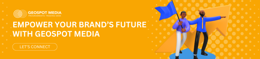 Empower your brand's future with GeoSpot Media – Two individuals proudly carrying a flag representing progress and innovation in programmatic advertising.